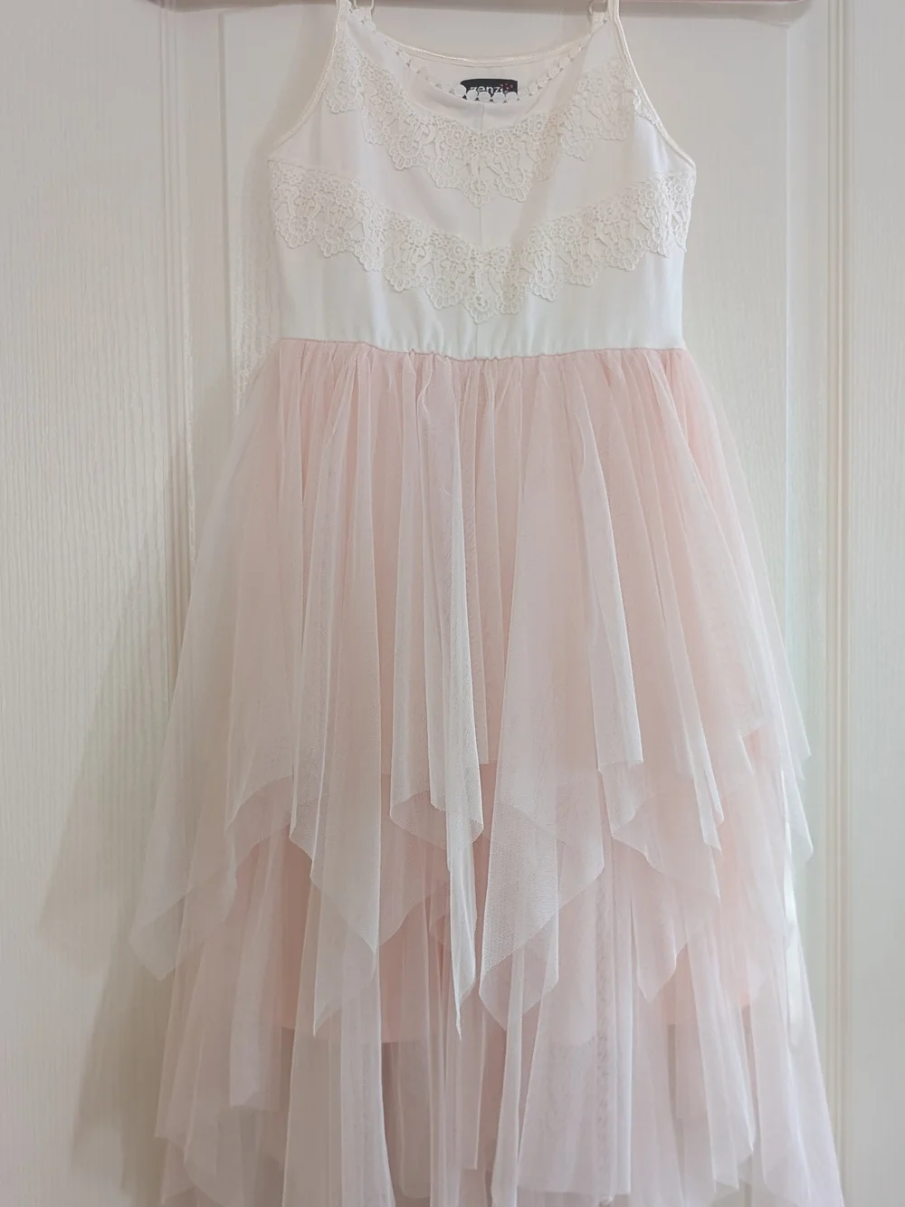 Girls Pink Tulle Party Dress with White Lace Bodice